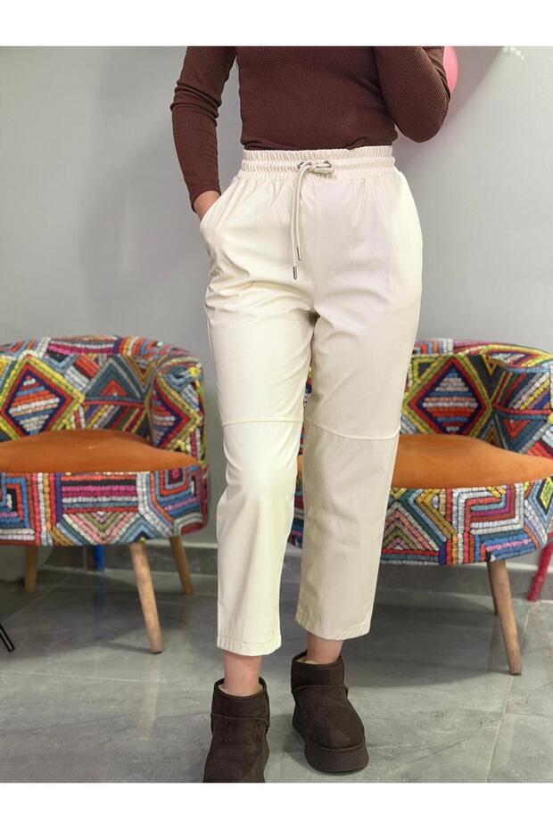 Şardonlu Deri Pantolon - 2