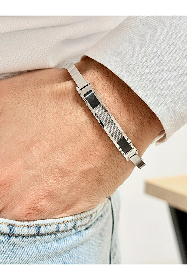 Silver and Black Steel Men's Bracelet Frj10096A-J with 2 Years Warranty Gift Packed