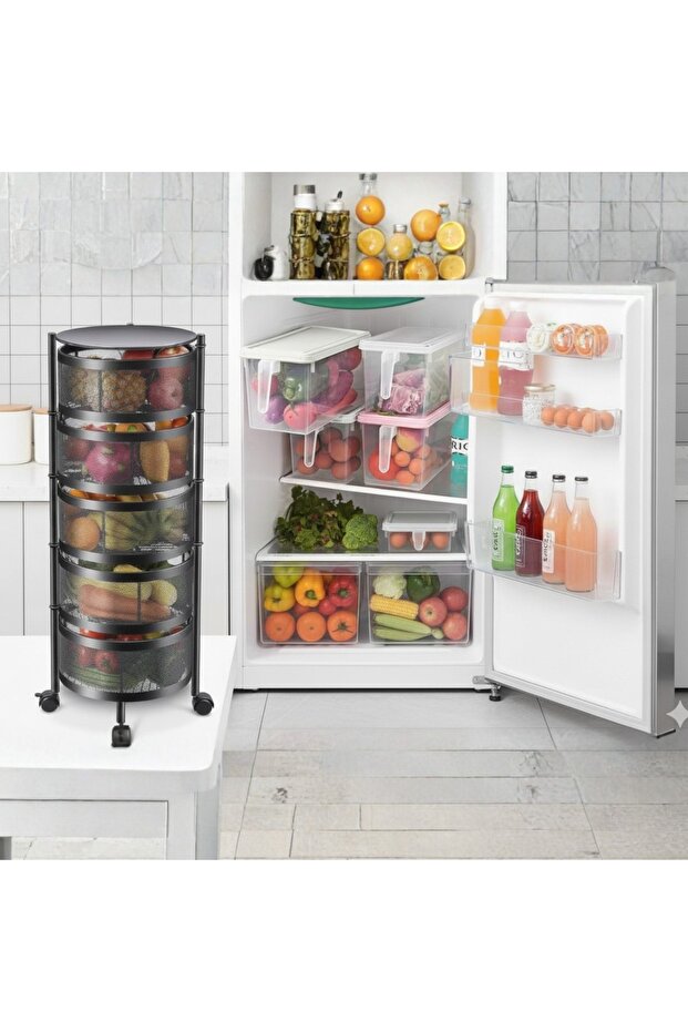 Complete Kitchen Organization Bundle – 360° Rotating Multi-Layer Rack & Refrigerator Storage Set - 3