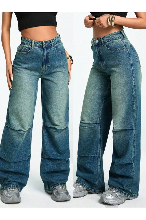 Green Tinted Vintage Wide Leg High Waist Jeans
