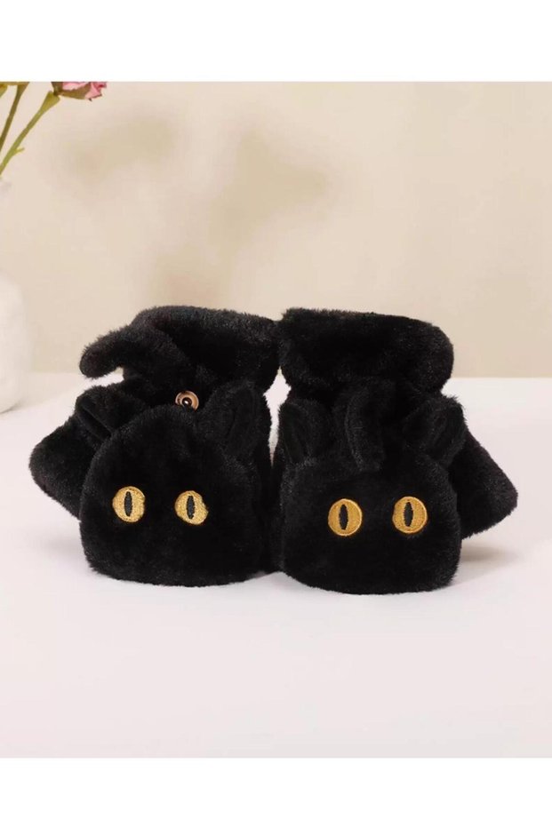 Plush Cat Fingerless Gloves – Soft, Warm, Cute Design