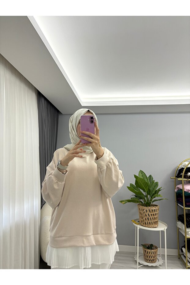 TAŞLI PLİSELİ SWEAT - 1