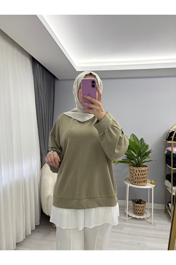 TAŞLI PLİSELİ SWEAT - 2