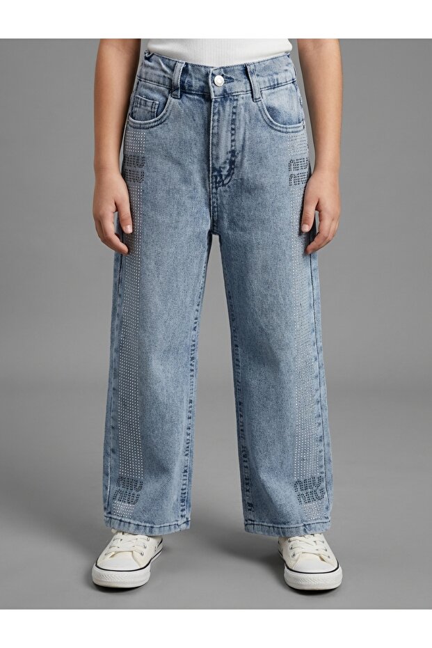 Girl's Elastic Waist Stretch Fabric Thick Side-Stoned Trousers