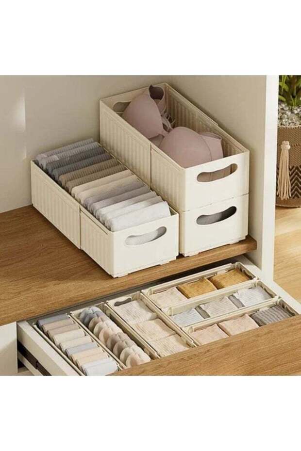 صندوق تخزين منزلق قابل للتكديس والطي والتعديل، مكون من 3 قطع/مجموعة - 1