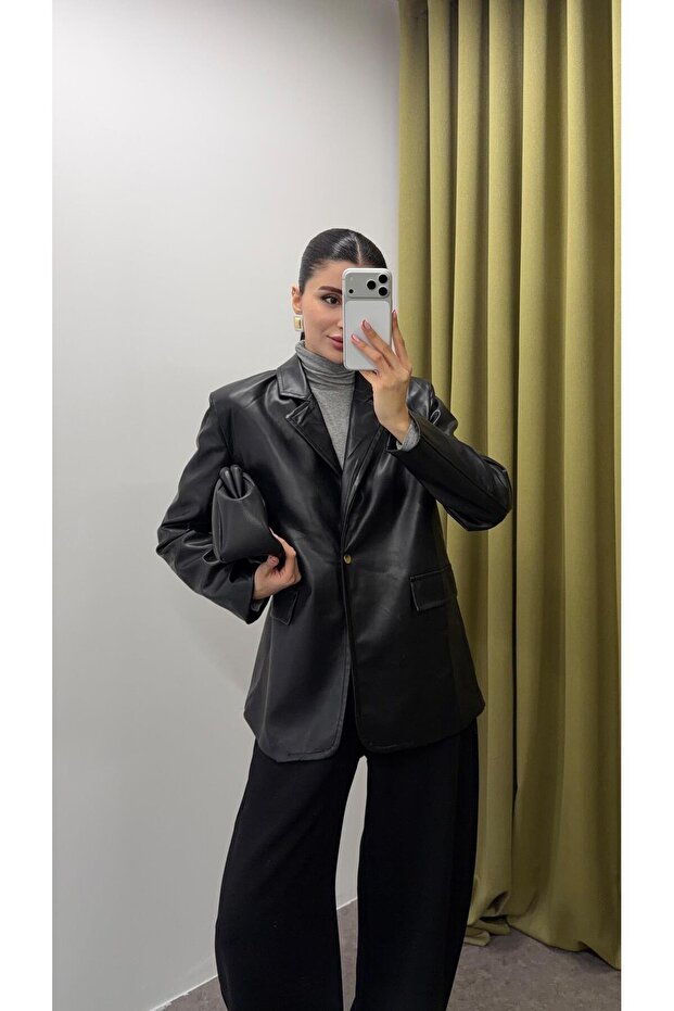 Black Leather Blazer Jacket