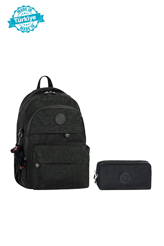 New Season Unisex Licensed Crinkle Fabric School, Backpack and Pencil Case with Two Pockets