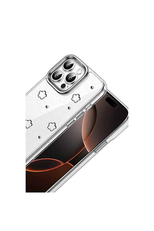 iPhone 16 Pro Max Compatible Case Transparent with Embossed Shiny Pattern Bow Cover Pattern 2 - 3