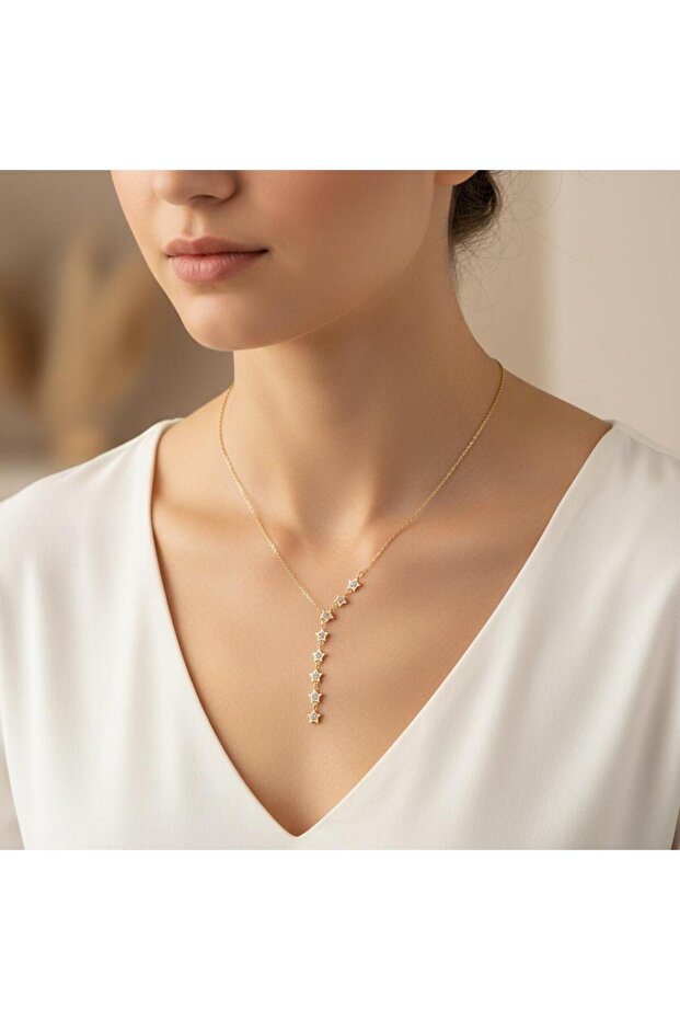 Steel Star Detailed Y Necklace