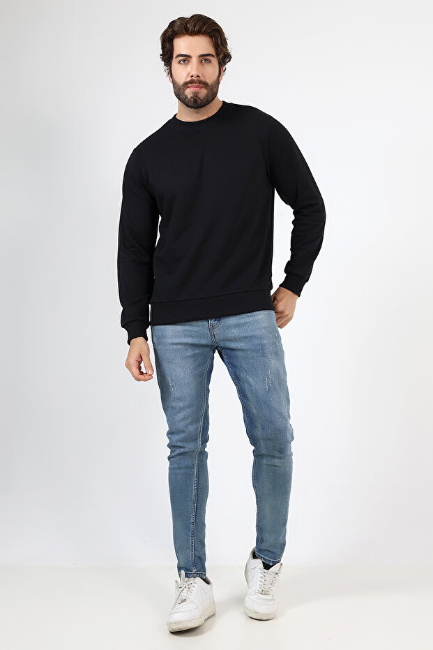 سويت شيرت أساسي للرجال بثلاثة خيوط، أسود - 6