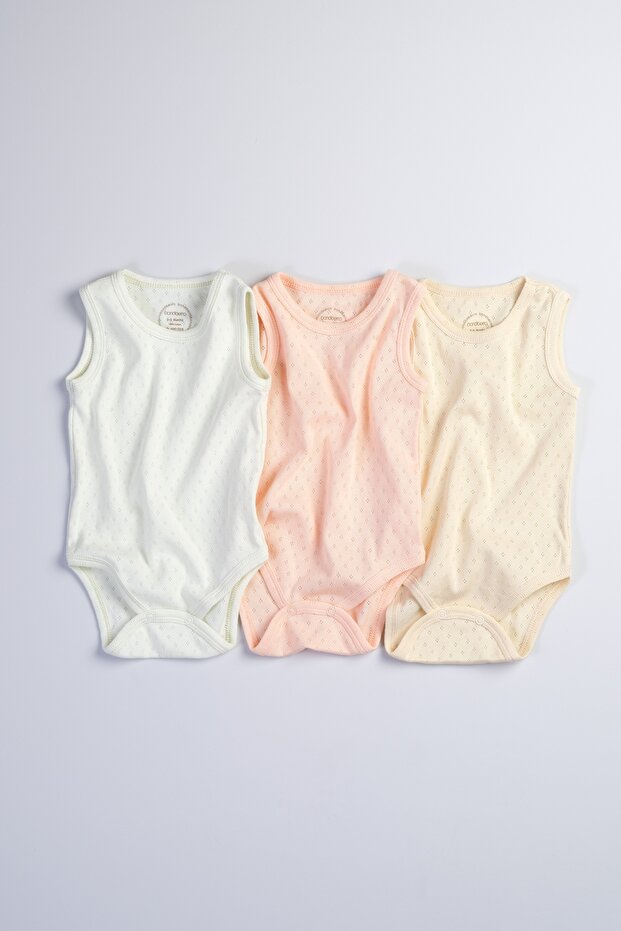 Set of 3 Unisex 100% Cotton Zero Sleeve Newborn and Baby Bodysuits