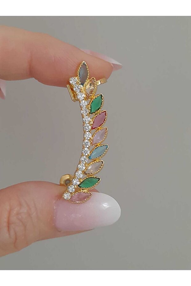 Renkli Taş Jull Earcuff - 3