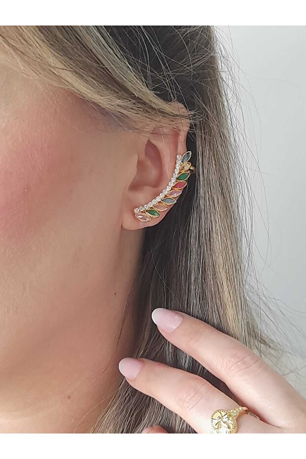 Renkli Taş Jull Earcuff - 1