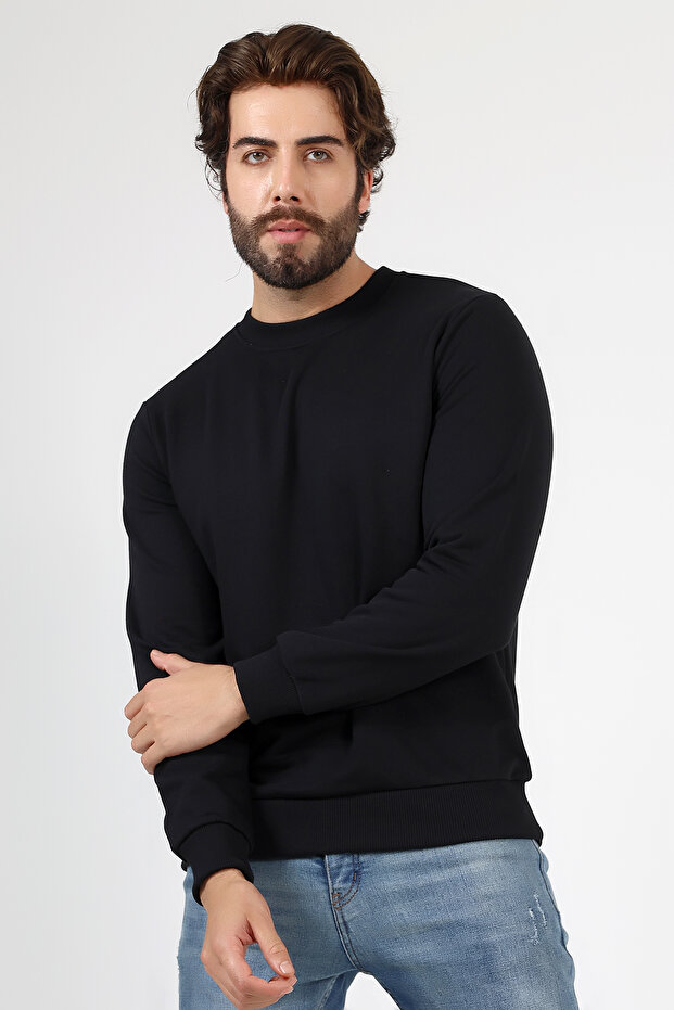 سويت شيرت أساسي للرجال بثلاثة خيوط، أسود - 5