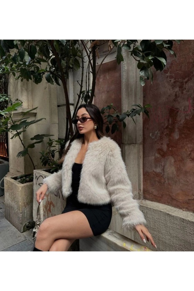 Kürk ceket crop - 4