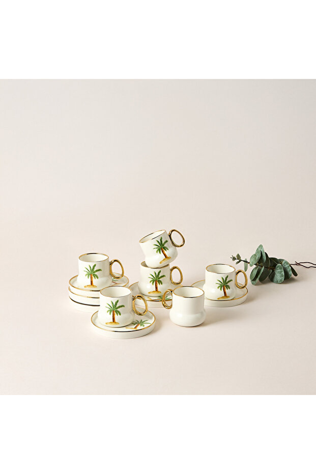 Palm Tree Print 12-Piece Espresso Cup and Saucer Set - 90 ml