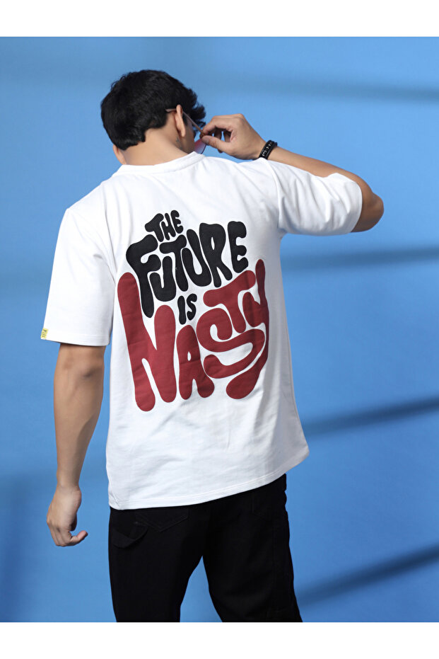 Rigo Men White Terry Oversized Printed T-shirt