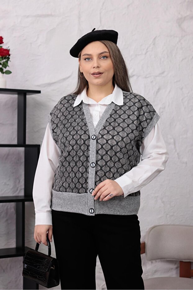 Plus Size Buttoned Soft Vest - 1