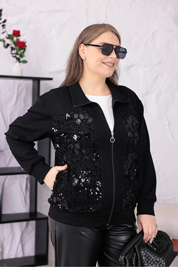 سترة مطرزة بالترتر مقاس كبير - 3