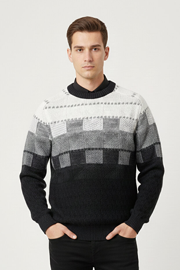 سترة رجالية بياقة دائرية ونقشة هندسية - 1