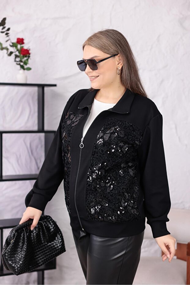 سترة مطرزة بالترتر مقاس كبير - 5