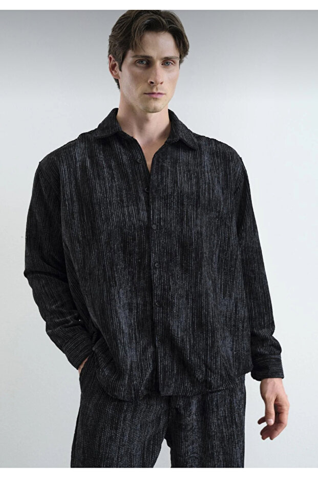 قميص مخملي بتأثير GİESTO OVERSIZE