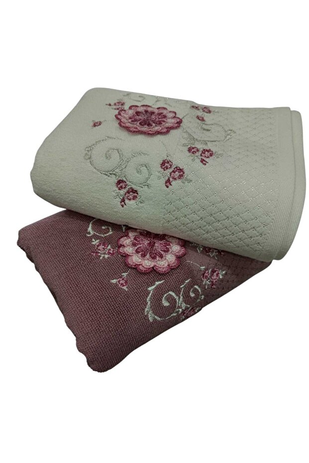 (4 Pieces) Mariposa Hand and Face Towel 50X90 cm Cream-Purple