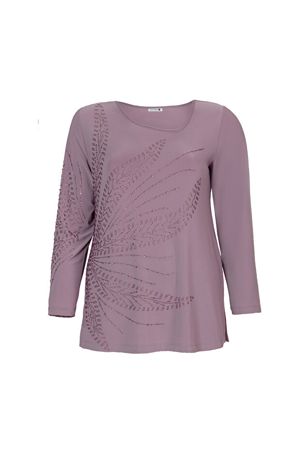 Plus Size Women's Blouse with Asymmetric Collar and Stone Detail