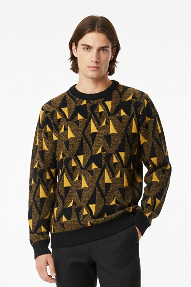 سترة منقوشة برقبة دائرية للرجال - 1