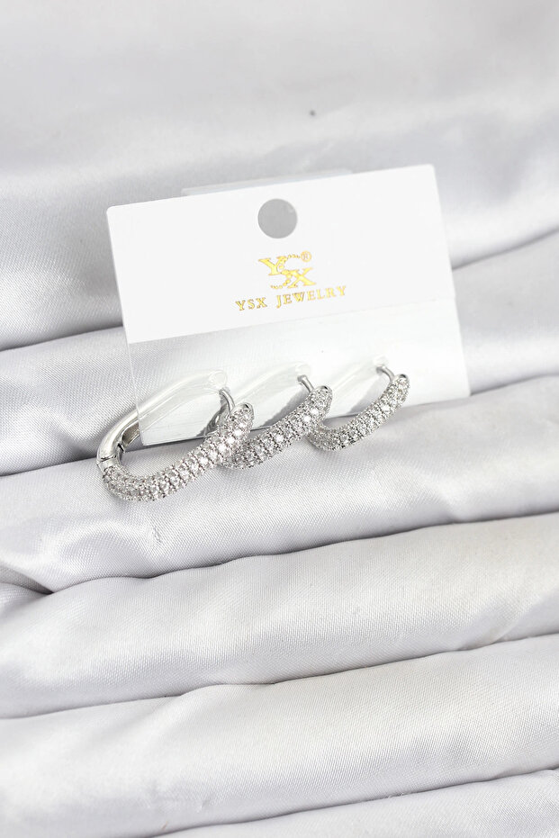 Brass Silver Color Zircon Stone Hoop Model Ysx Trio Earring Set