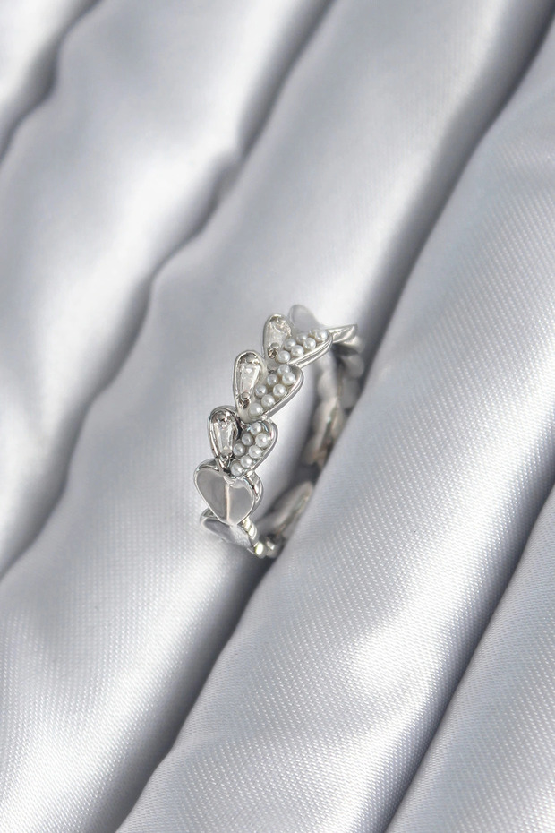Brass Silver Rk Model Pearl Detail Women's Ring
