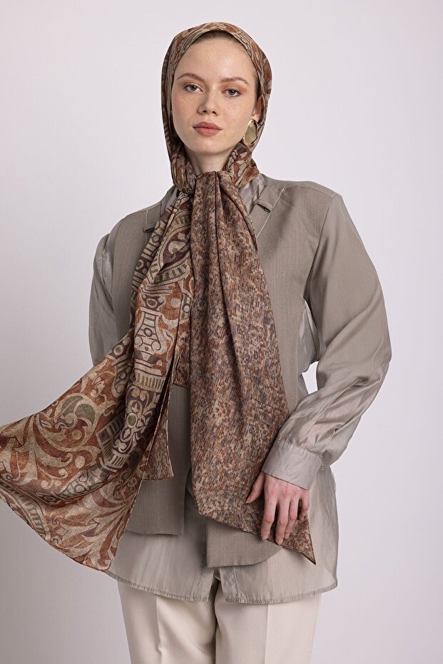 Sage Patterned Double-Sided Shawl - Tile - 4