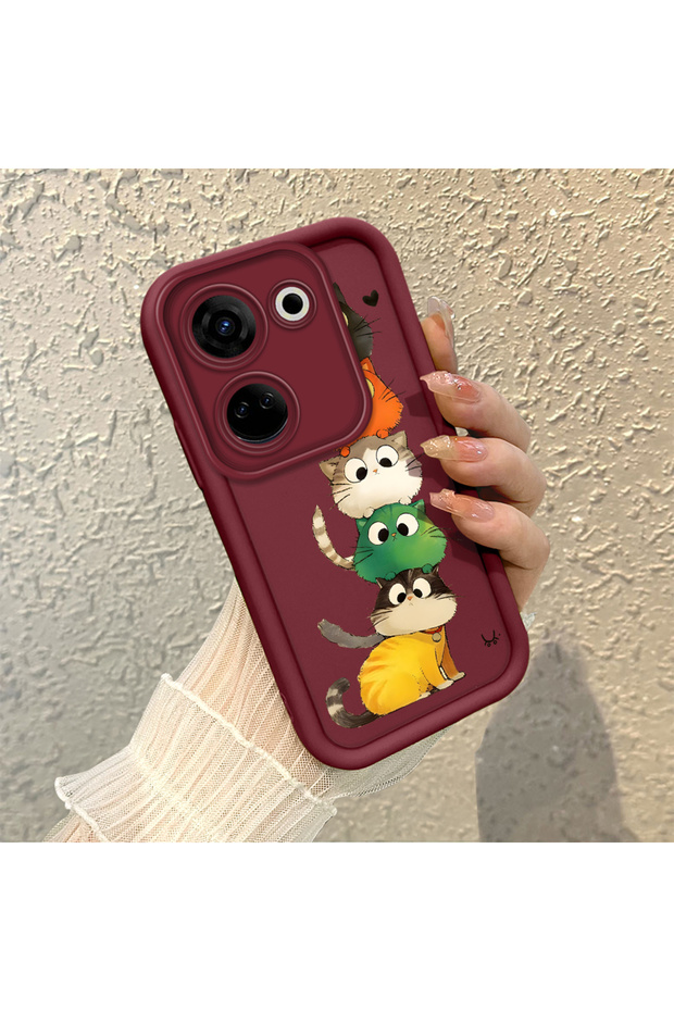 جراب هاتف من السيليكون الناعم بنمط القطط مع حماية للكاميرا متوافق مع هاتف تكنو كامون 20 - 1