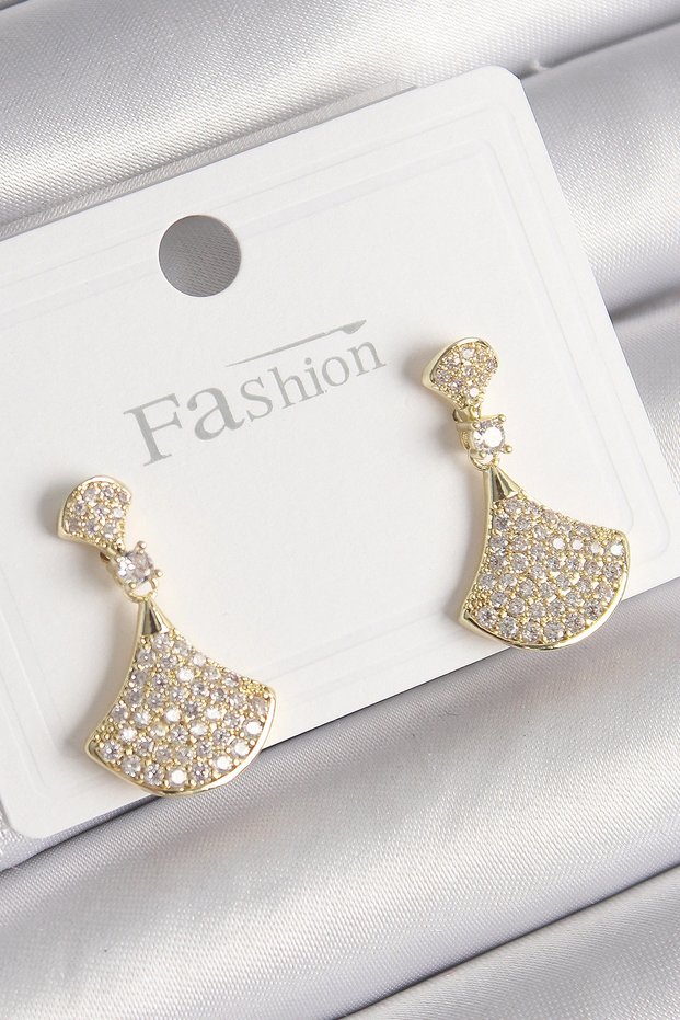 Brass Gold Rk Zircon Stone Motif Model Women's Earrings