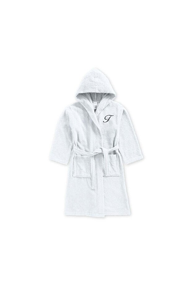 Kids Hooded Bathrobe | Monogrammed Letter 'T' | Soft Cotton Comfort