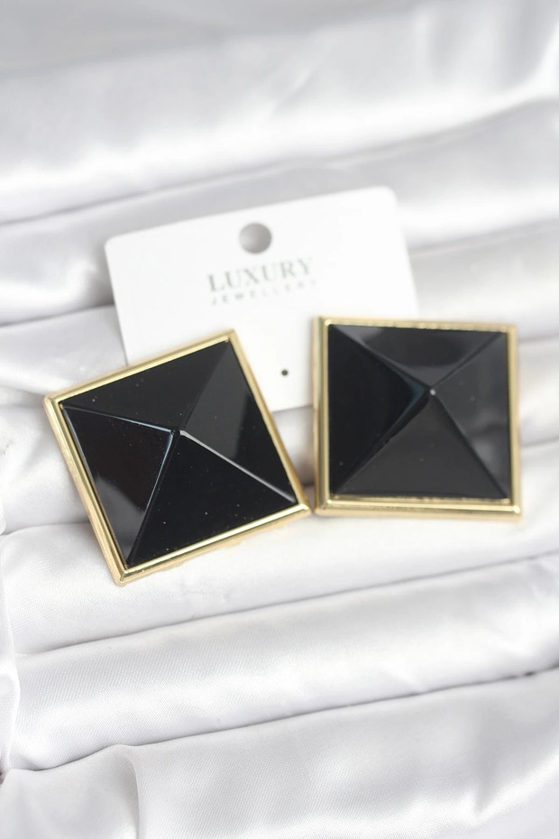 Brass Gold Rk Black Pyramid Model Women's Earrings