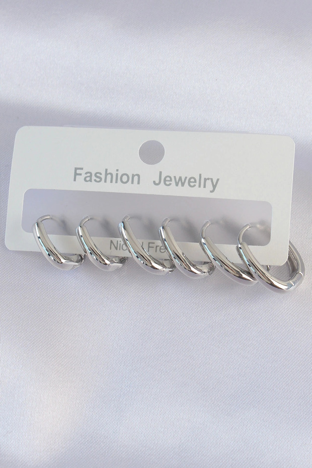 Brass Silver Rk Oval Earring Set