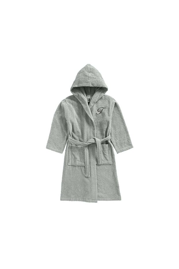 Kids Hooded Bathrobe | Monogrammed Letter 'T' | Soft Cotton Comfort