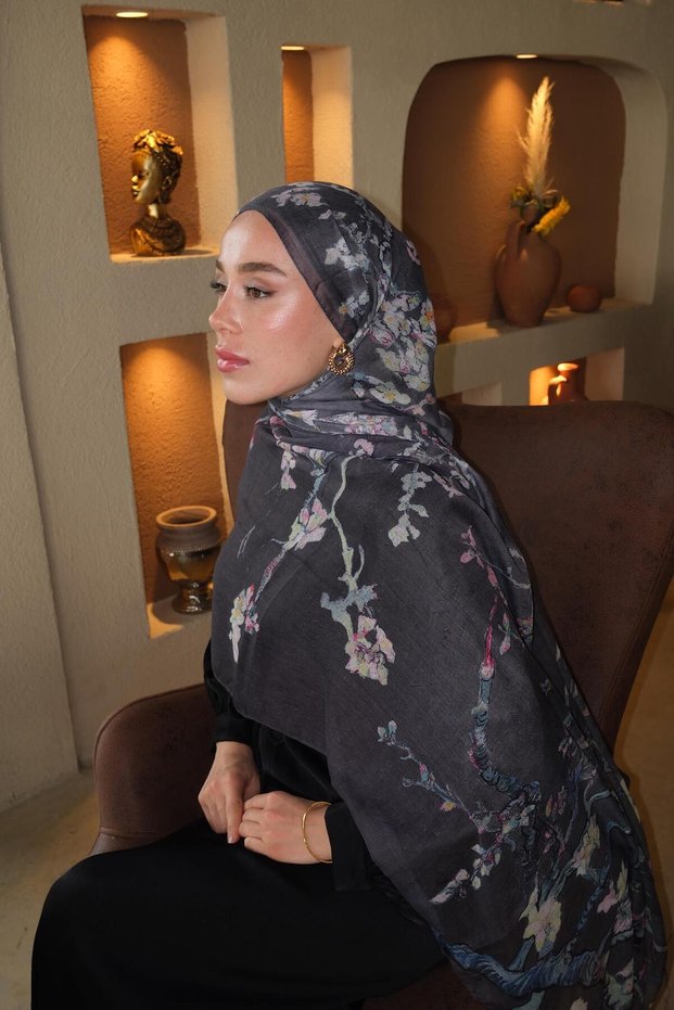 Van Gogh Cotton Shawl Anthracite