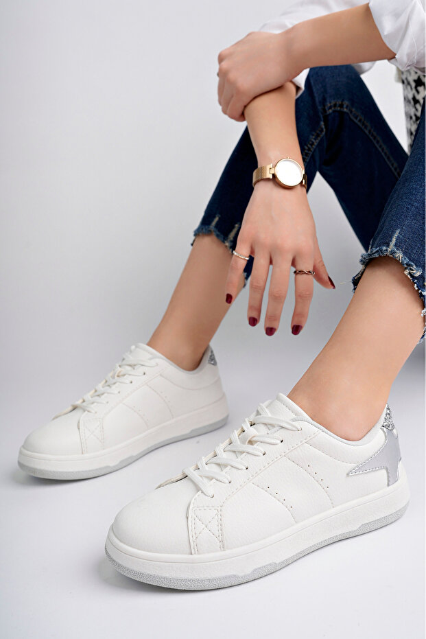 White Women's Casual Starry Sneaker Shoes