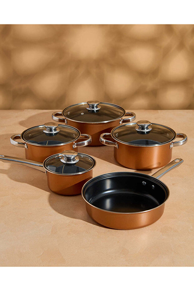 طقم أواني طهي دائرية بلون الصدأ (9 قطع) - 2