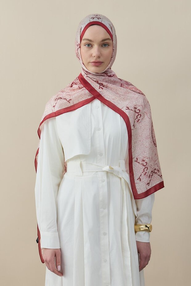 Ethnic Pattern Voile Silk Shawl Red