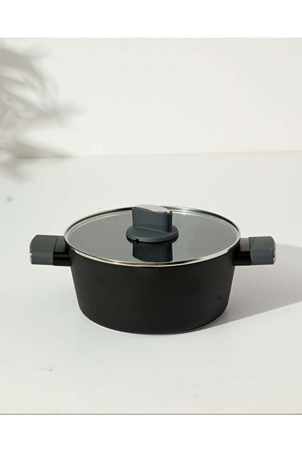 Grey Marble Non Stick Dutch Oven With Glass Lid (24Cm)