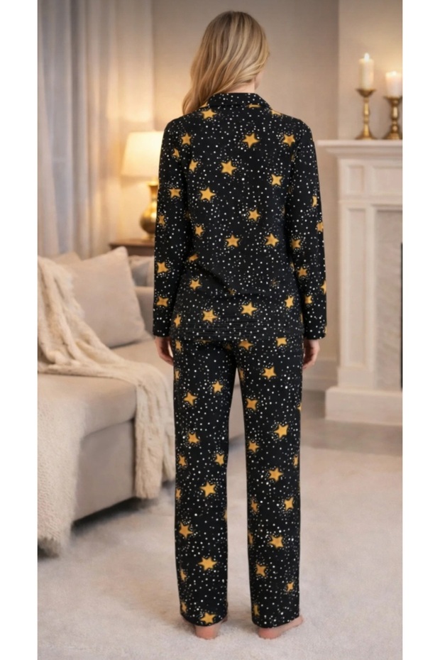 طقم بيجامة من قماش السويد المنقوش - 2