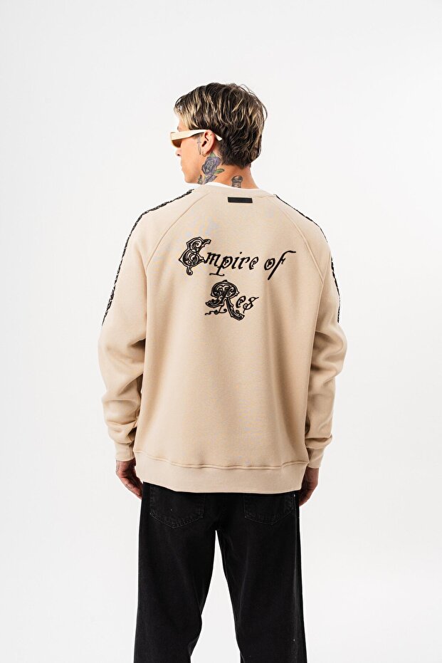 Men's Empire of Res Embroidered Oversized Sweatshirt Beige