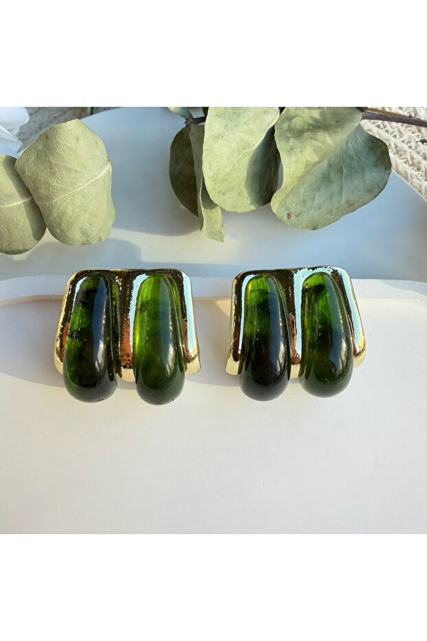 Yeşil Taşlı Şık Küpe - 1