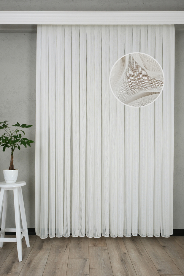Vertical Striped Tulle Curtain 1/3 Pleated – Ready to Install on Cornice White Modern Home Tulle