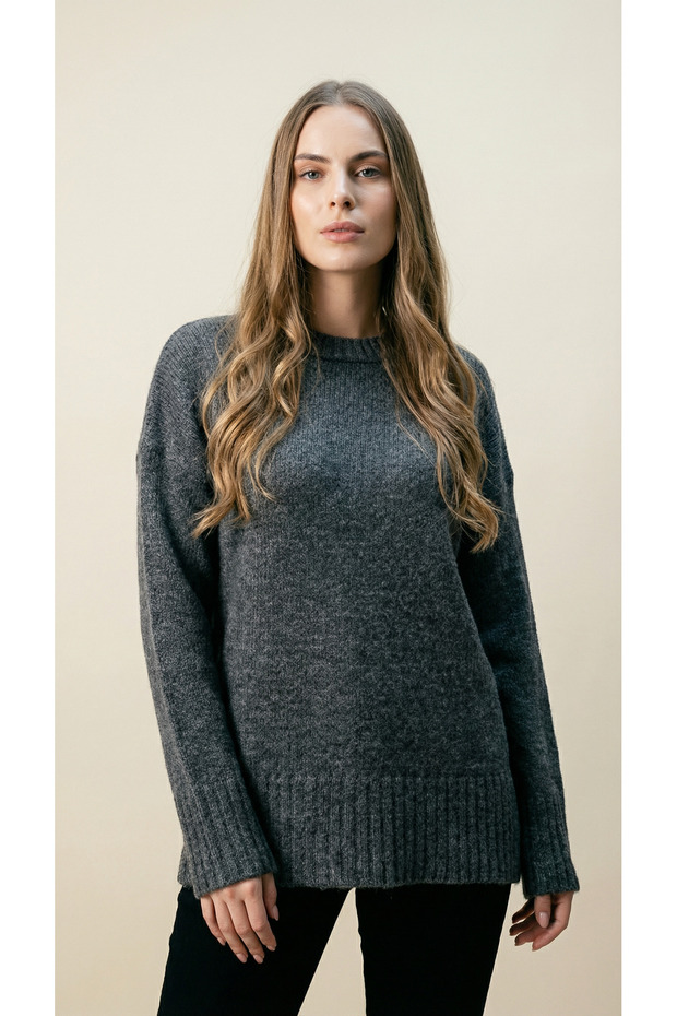 Gray Oversized Women's Knitwear Sweater
