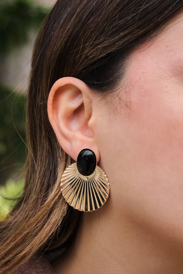Vip Plate Black Stone Earrings Steel Tip Metal Earrings 4.5cm