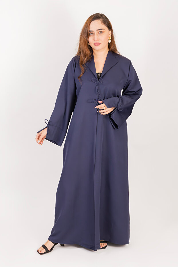 Blue Abaya Women – Bow Detailing on Sleeves & Neck